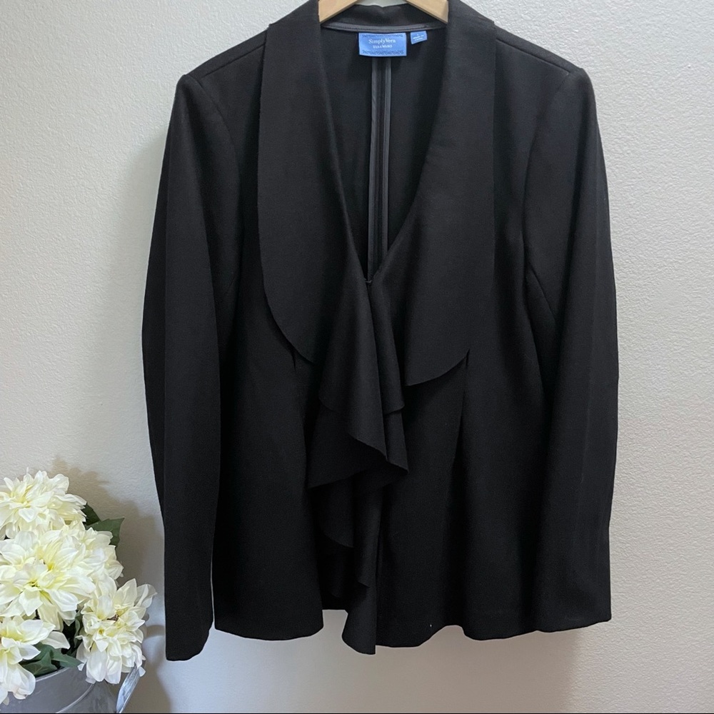 Simply Vera Wang Women's Large Black Wool Ruffled Coat